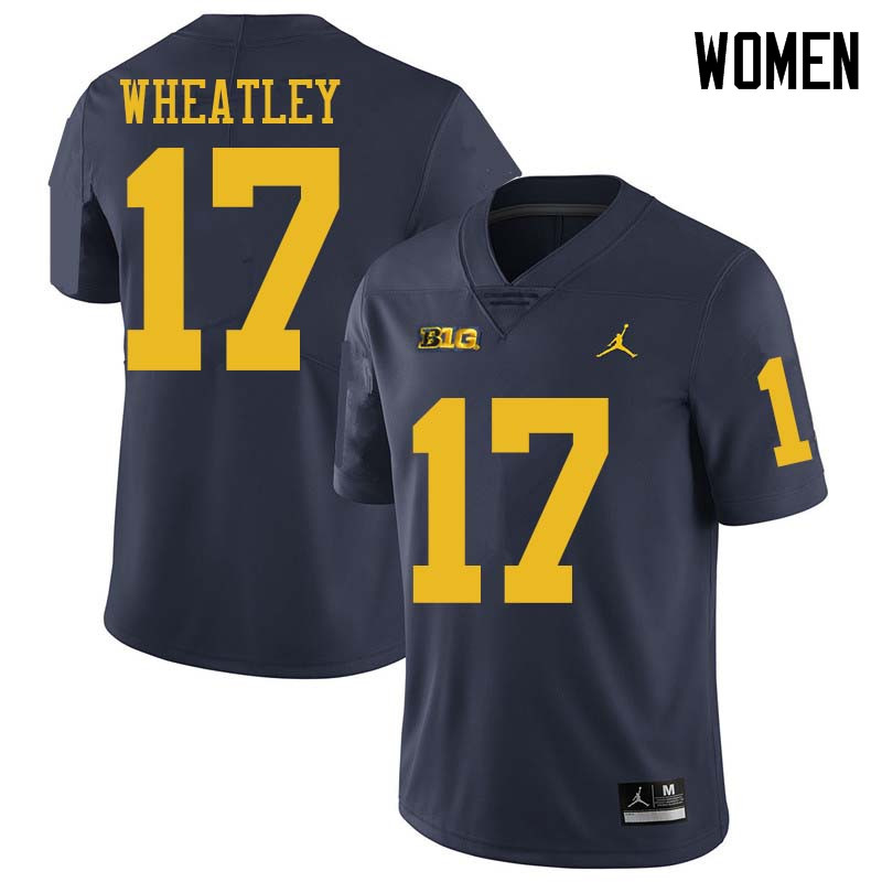 Jordan Brand Women #17 Tyrone Wheatley Michigan Wolverines College Football Jerseys Sale-Navy